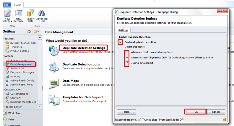 Duplicate Detection System Settings