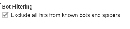 A screenshot from Google Analytics showing the setting to exclude all hits from known bots and spiders.